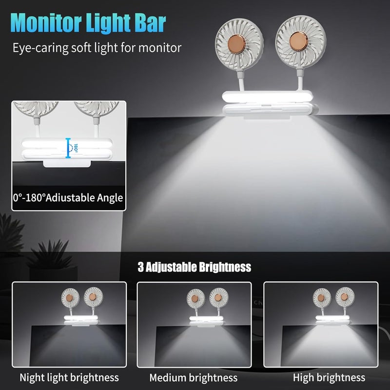 THRRLY Monitor Fan with LED Lights, USB Desktop Fan with 2 Rotatable Heads, 3 Speeds Desk Fans Small Quiet with Sturdy Adjustable Clamp, Strong Wind Office Personal Cooling Fans for Laptop, Desktop. - Image 4